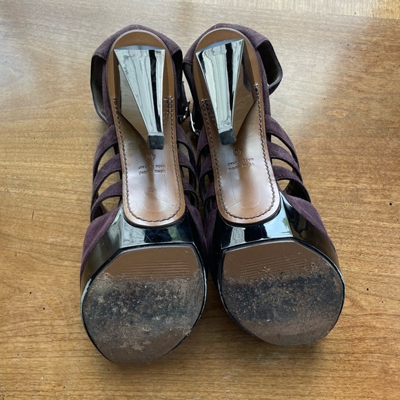 Marni Strappy Suede Purple Brown Platform Heels Peep Toe T-Strap size 40/US 10 - Picture 9 of 16